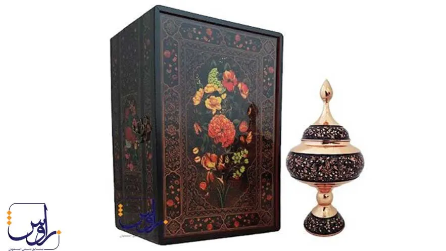 شکلات خوری مسی با جعبه دکوپاژ