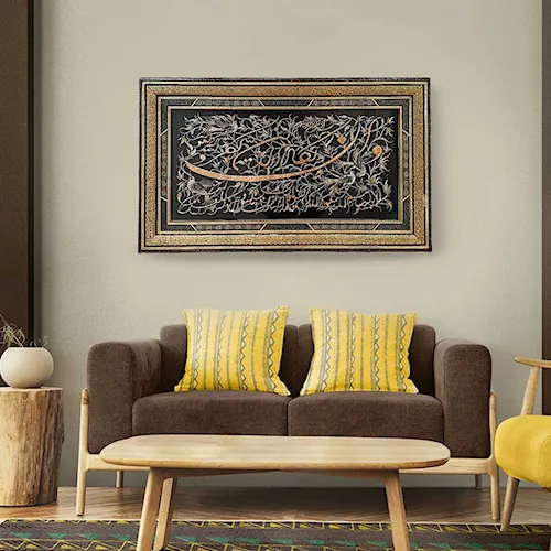 تابلو قلم زنی با قاب خاتم ترنج سایز 103*63