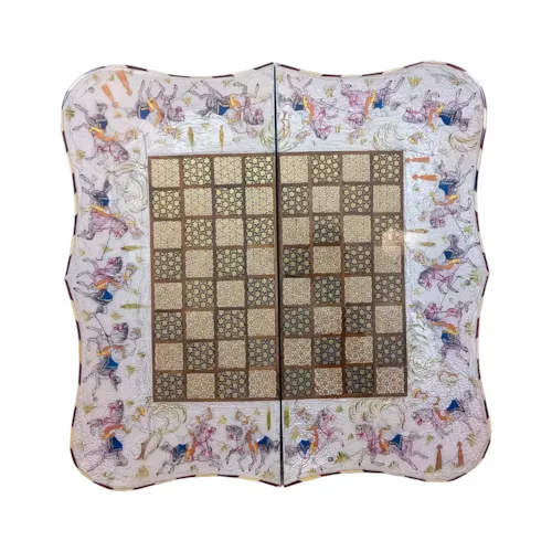 تخته نرد و صفحه شطرنج دالبر خاتم نقاشی چوگان مصور الملک آب مرکب سایز 40