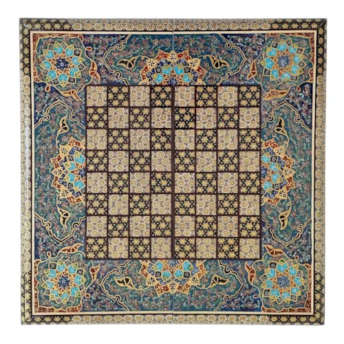 تخته نرد و صفحه شطرنج تمام خاتم لب گرد تذهیب سایز 50