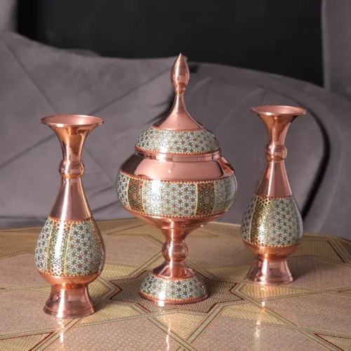 گلدان صراحی موقر خاتم کاری