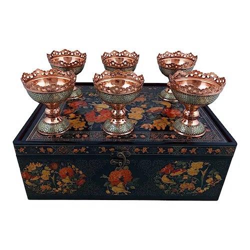 پک هدیه شش تایی آجیل خوری 11 خاتم کاری با جعبه دکوپاژ 