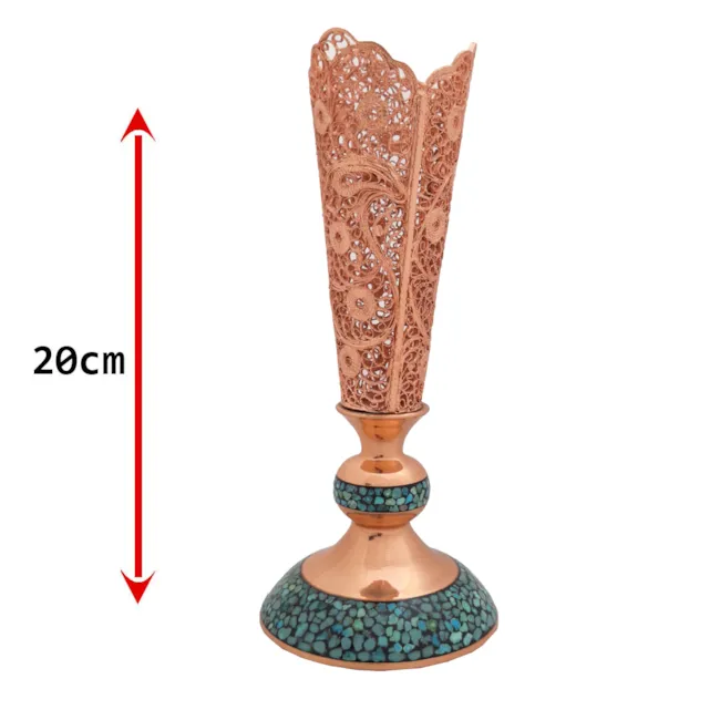 گلدان میانه فیروزه کوب و ملیله کاری زاوش