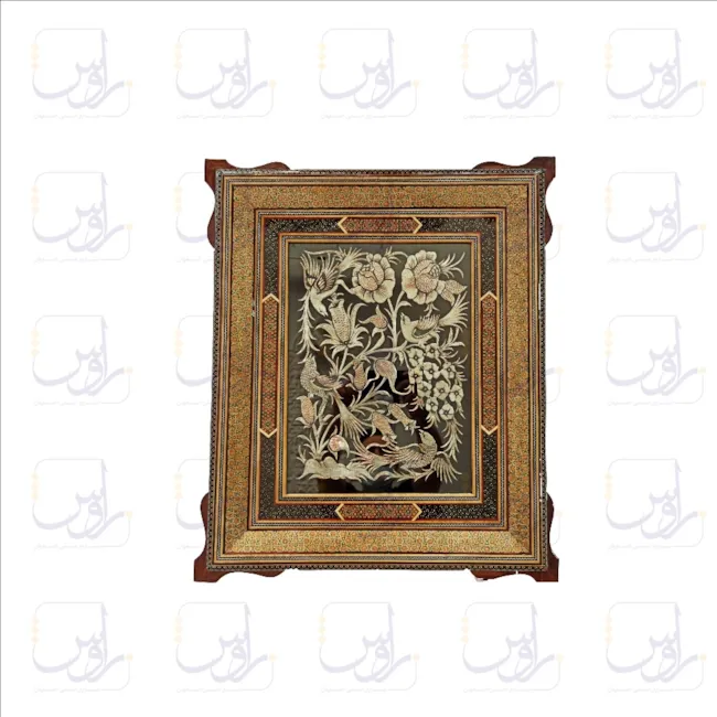 تابلو قلم زنی مسی با قاب خاتم