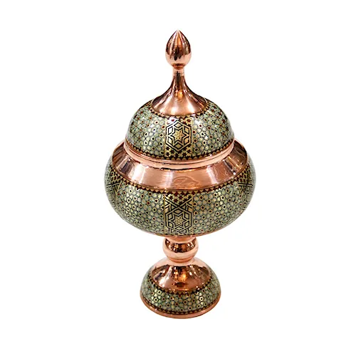 قندان پایه داری مس و خاتم کاری