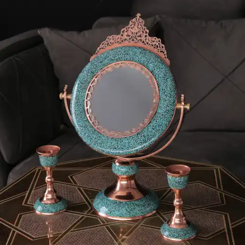 آینه گرد شاه پسند تاج دار فیروزه کوب