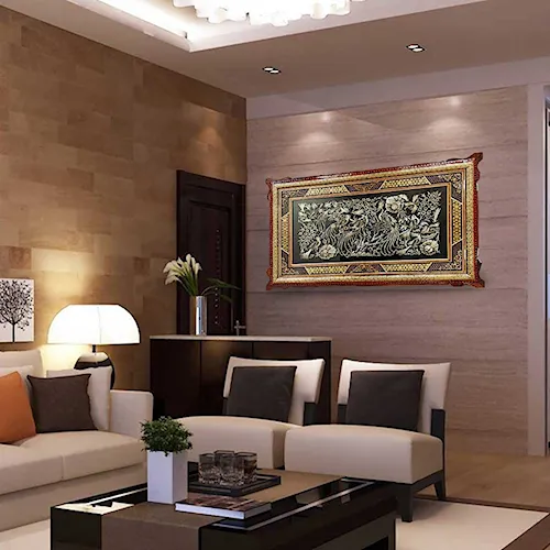 تابلو قلم زنی با قاب خاتم توپی سایز 83*53