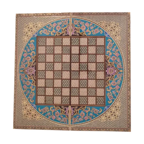 تخته نرد و صفحه شطرنج روگرد برجسته خاتم اعلا با نقاشی طرح فرش سایز 50