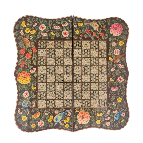 تخته نرد و صفحه شطرنج دالبر خاتم با نقاشی گل و مرغ حرفه ای سایز 50