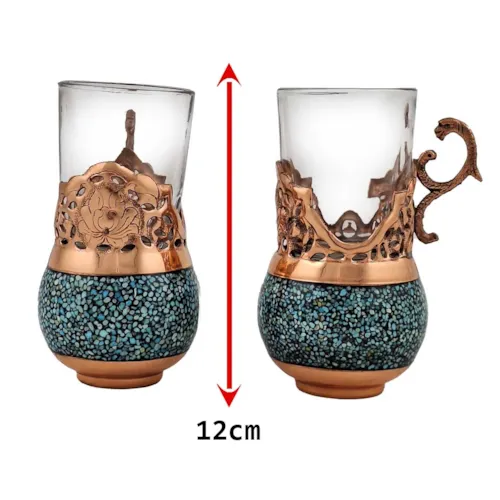 سرویس چای خوری چهار نفره فیروزه کوبی ساده با جعبه درب لپ تاپی