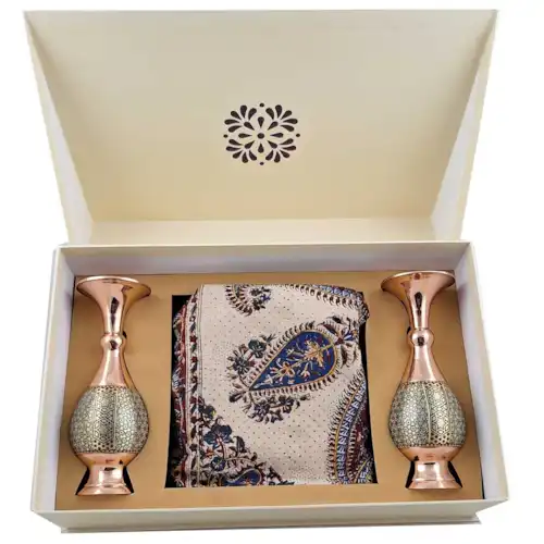 پک هدیه گلدان خاتم صراحی 20  و سفره قلمکار با جعبه درب لپ تاپی