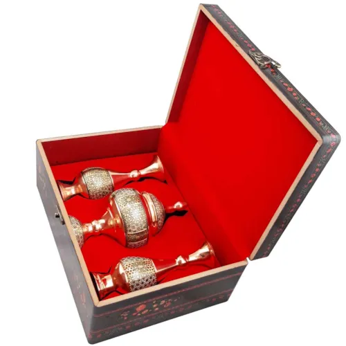 پک هدیه  جفت گلدان صراحی 20 و شکلات خوری 23 خاتم کاری با جعبه دکوپاژ 