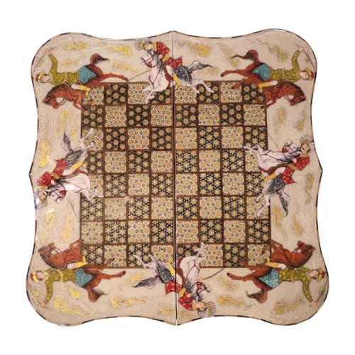 تخته نرد و صفحه شطرنج دالبر خاتم نقاشی چوگان فرشچیان سایز 50