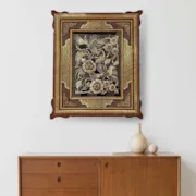 تابلو قلم زنی با قاب خاتم صلیبی شاسی دار سایز 63*53