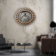 تابلو بیضی قلمزنی طرح گل و مرغ با قاب خاتم و چوب63*73