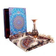 ست گلدان صراحی الماس تراش و سفره قلمکار با جعبه طرح مینا