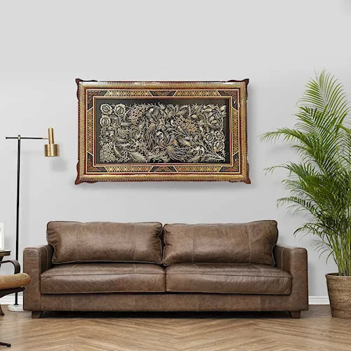 تابلو قلم زنی با قاب خاتم توپی سایز 103*63