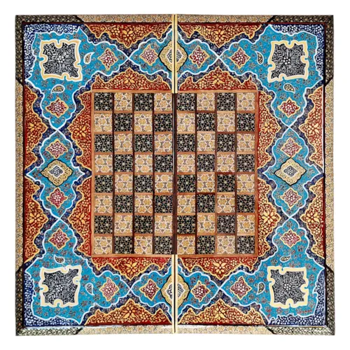 تخته نرد و صفحه شطرنج لبگرد خاتم نقاشی تذهیب سایز 50