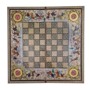 تخته نرد و صفحه شطرنج لبگرد خاتم نقاشی چوگان مصورالملک سایز 50 زاوش