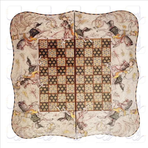 تخته نرد و صفحه شطرنج دالبر خاتم نقاشی چوگان فرشچیان آب مرکب سایز 50