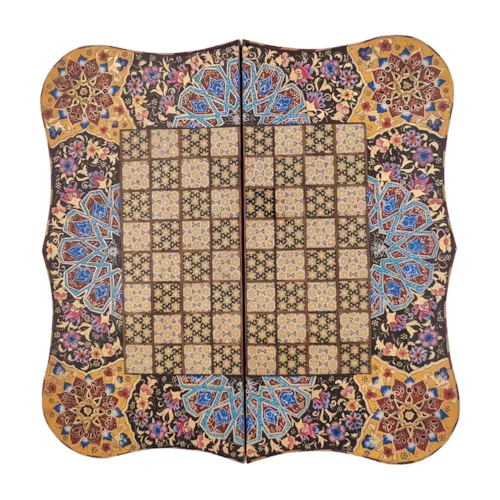 تخته نرد و صفحه شطرنج دالبر خاتم با نقاشی تذهیب پرداز سایز 50