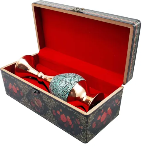 پک هدیه گلدان صراحی 20 فیروزه کوب با جعبه دکوپاژ