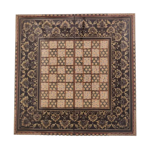 تخته نرد و صفحه شطرنج لب گرد خاتم با نقاشی حل کاری سایز 50