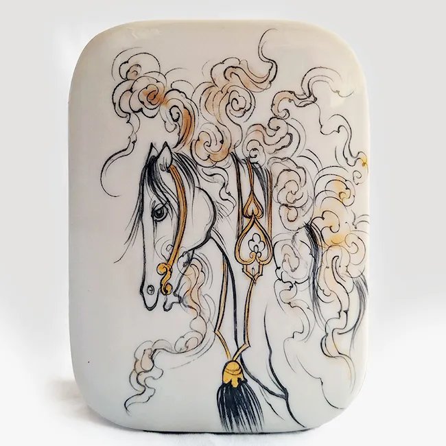 جعبه پاسور و جواهر خاتم کاری با نقاشی طرح چوگان زرین