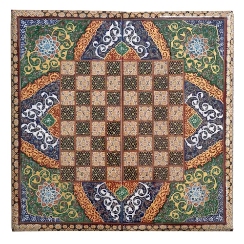 تخته نرد و صفحه شطرنج لبگرد خاتم نقاشی تذهیب سایز 50