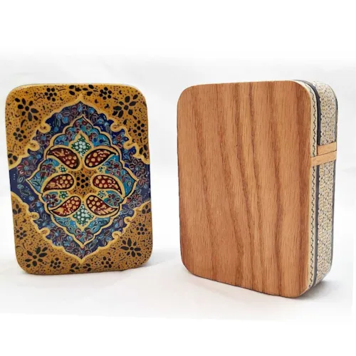 جعبه پاسور و جواهر خاتم کاری با نقاشی طرح فرش زرین