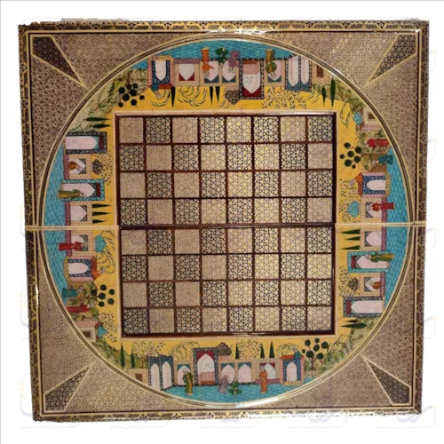 تخته نرد و صفحه شطرنج خاتم کاری لبگرد با نقاشی مکتب سایز 50