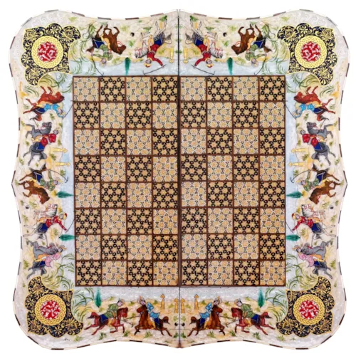 تخته نرد و صفحه شطرنج دالبر خاتم و نقاشی طرح چوگان مصور الملک سایز 60