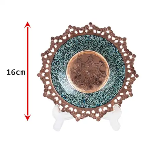 ست بشقاب فیروزه و گلدان صراحی فیروزه کوب با جعبه طرح مینا