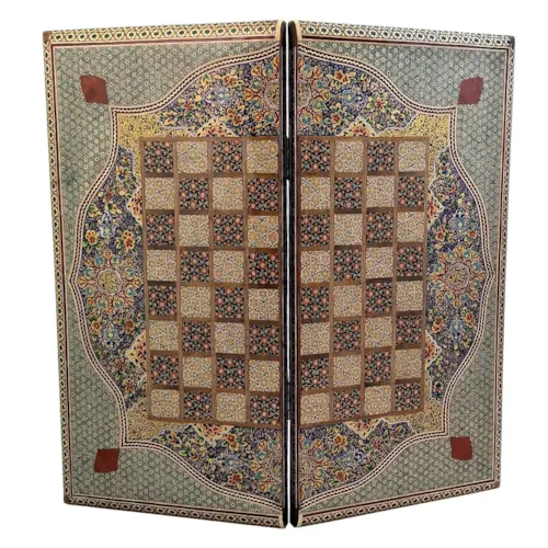 تخته نرد و صفحه شطرنج خاتم لبگرد با نقاشی تذهیب سایز 50