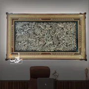 نمای تابلو قلم زنی طرح شکار با قاب خاتم ترنج 123*73 زاوش