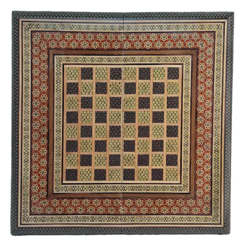 تخته نرد و صفحه شطرنج تمام خاتم لب گرد داخل راش سایز 50 