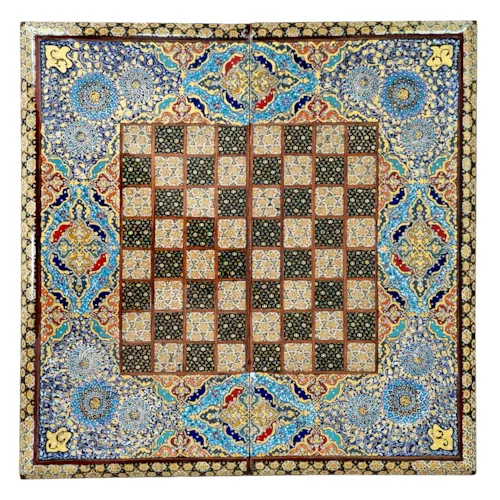 تخته نرد و صفحه شطرنج لبگرد خاتم نقاشی تذهیب سایز 50