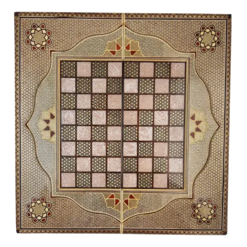 تخته نرد و صفحه شطرنج تمام خاتم  اعلاء لب گرد برجسته سایز 60