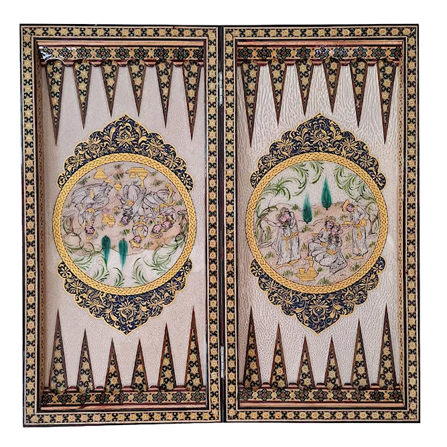 تخته نرد و صفحه شطرنج لبگرد خاتم نقاشی بزم آب مرکب سایز 50