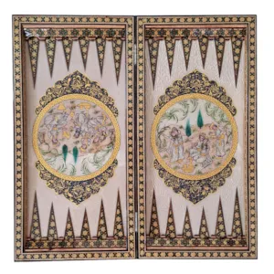 تخته نرد و صفحه شطرنج لبگرد خاتم نقاشی بزم آب مرکب سایز 50