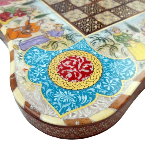 تخته نرد و صفحه شطرنج دالبر خاتم با نقاشی طرح بزم رنگی سایز 50