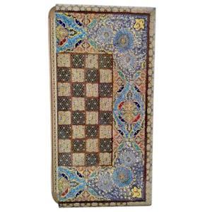 تخته نرد و صفحه شطرنج لبگرد خاتم نقاشی تذهیب طرح فرش سایز 50