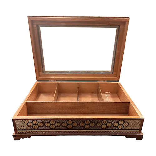 جعبه تی بگ و دمنوش خاتم کاری مدل رو شیشه طرح صلیبی