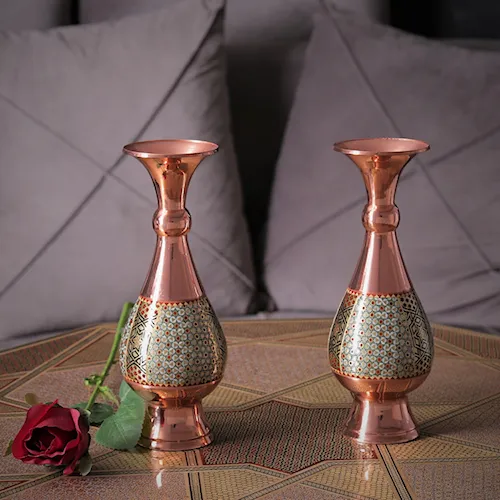 گلدان صراحی بیشین خاتم کاری