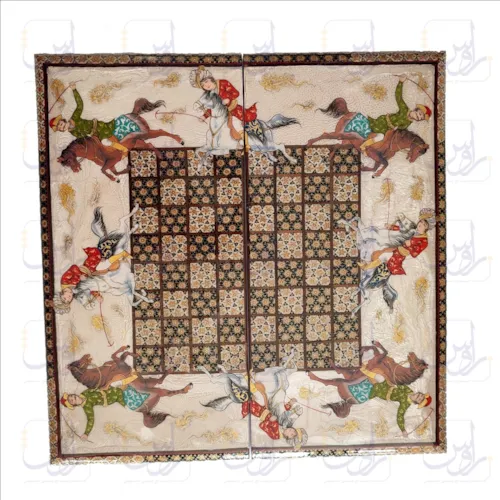 تخته نرد و صفحه شطرنج لبگرد خاتم نقاشی چوگان فرشچیان سایز 40