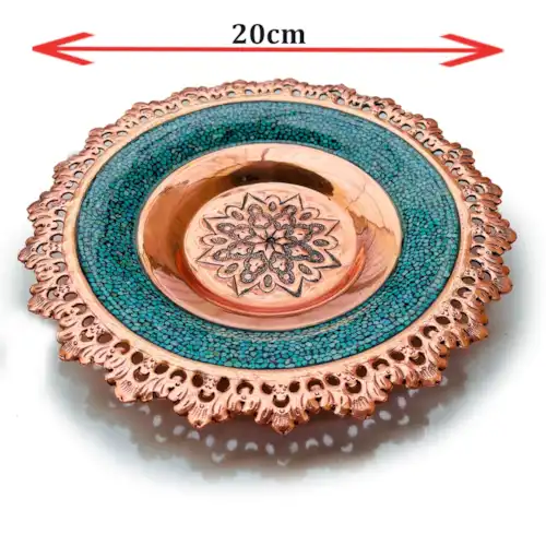 پک هدیه جفت گلدان 16 و بشقاب 20 فیروزه کوبی با جعبه مخمل