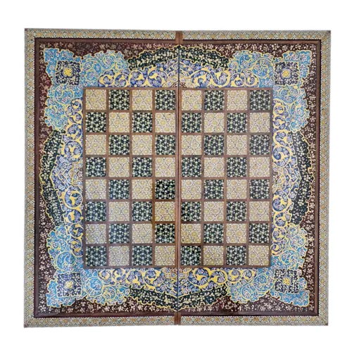 تخته نرد و صفحه شطرنج خاتم لبگرد با نقاشی تذهیب سایز 50