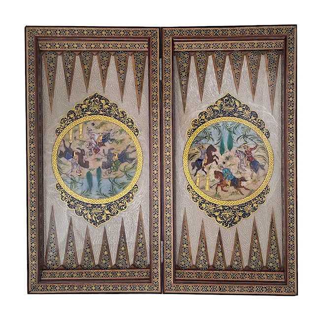 تخته نرد و صفحه شطرنج لبگرد خاتم نقاشی چوگان مصورالملک سایز 50