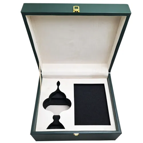 پک هدیه شکلات خوری بیشین فیروزه و سفره ترمه با جعبه چرم