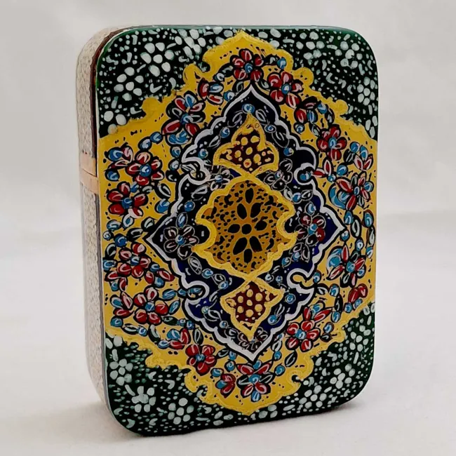 جعبه جواهر / پاسور خاتم کاری طرح فرش زمرد صنایع دستی زاوش